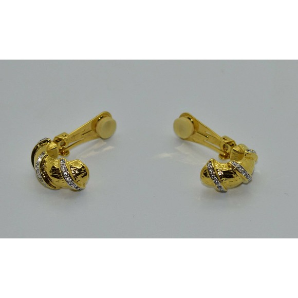 A3 NEW KJL KENNETH JAY LANE VTG Goldtone Rhinestone Crystals Clip On Earrings - Picture 3 of 4